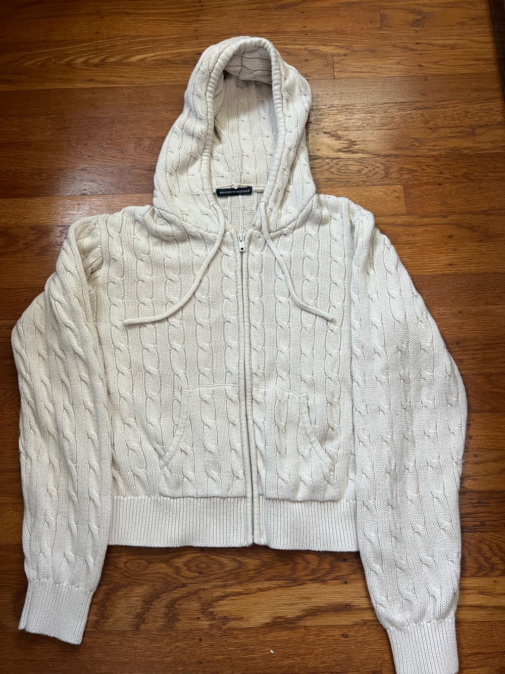 Brandy Melville Cream Cable Knit Zip Hoodie